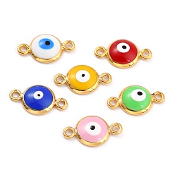 (52) Непрозрачная лаванда Позолоченные латунные эмалевые соединители звеньев, долговечный, плоские круглые с сглаза, разноцветные, 14x8x2 мм, отверстие : 1.4 мм