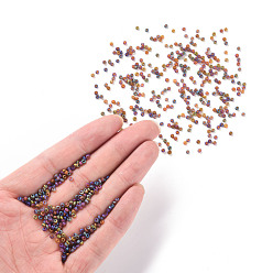 Purple 12/0 Grade A Round Glass Seed Beads, Transparent Frosted Style, AB Color Plated, Iris, Purple, 2x1.5mm, Hole: 0.8mm, about 30000pcs/bag