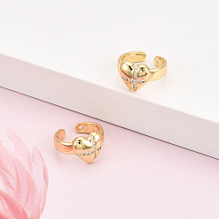 Настоящее золото 18K Латунные серьги-манжеты из прозрачного кубического циркония, сердце, крестик, реальный 18 k позолоченный, 16x15x9 мм