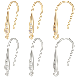 Платиновый & Золотой 16шт 2 цветная латунь микро паве прозрачный кубический цирконий крючки для серег, с горизонтальными петлями, разноцветные, 17x2.5 мм, отверстие : 1 мм, штифты : 0.9 мм