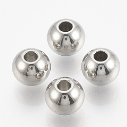 Color de Acero Inoxidable 201 bolas de acero inoxidable, rondo, color acero inoxidable, 8x6.5 mm, agujero: 2.5 mm