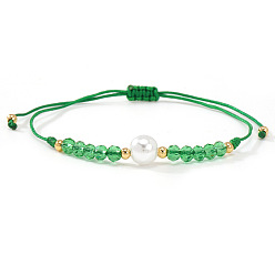 Зеленый Регулируемые белые круглые браслеты из искусственного жемчуга и стеклянных бусин, сплетенные в косичку., зелёные, 11.02 дюйм (28 см)