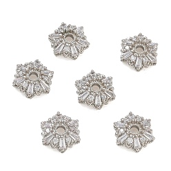 Platinum Brass Micro Pave Cubic Zirconia Bead Caps, Flower, Rack Plating, Long-Lasting Plated, Cadmium Free & Lead Free, Platinum, 10x9x3.5mm, Hole: 1.8mm