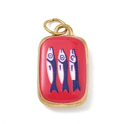 Красный Печать 304 подвески из нержавеющей стали, Прямоугольник с рыбой, с целью перехода в кольце, красные, 21x12.5x4.5 мм, отверстие : 4.5 мм