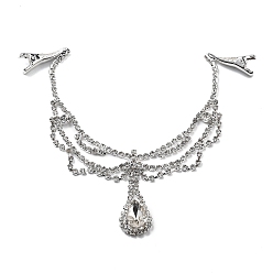 Серебро Цепочка для волос из сплава со стразами, слеза, серебряные, 47x167x6 мм