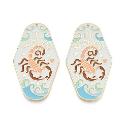 Скорпион Подвески из сплава с покрытием стойки и эмали, ромб и двенадцать созвездий, золотой свет, Скорпион, 63x35x1 мм, отверстие : 1.6 мм