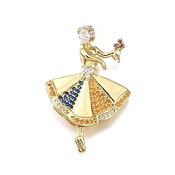 Настоящее золото 18K Стойка металлическая латунная микропрофилированная кубическая циркония подвески, танцор, без свинца и без кадмия, долговечный, реальный 18 k позолоченный, 32.5x22.5x4.5 мм, отверстие : 2.5x4.5 мм