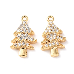 Рождественская елка Латунные микропаве прозрачные подвески с фианитом, без никеля , реальный 18 k позолоченный, рождественская елка, 15.5x9x2.5 мм, отверстие : 1 мм