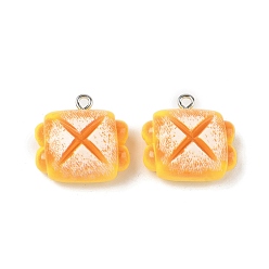 Food Непрозрачные подвески смолы, имитация еды, с платиново-железными петлями, хлеб, 21x21x10.5 мм, отверстие : 2 мм