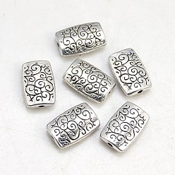 Antique Silver Tibetan Style Alloy Beads, Cadmium Free & Nickel Free & Lead Free, Rectangle, Antique Silver, 15x10x4mm, Hole: 1mm