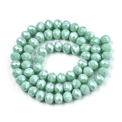 Medium Aquamarine Electroplate Glass Beads Strands, Pearl Luster Plated, Faceted, Rondelle, Medium Aquamarine, 8x6mm, Hole: 1~1.4mm, about 67~72pcs/strand, 16.14~16.53 inch(41~42cm)