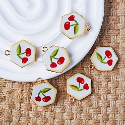 Вишня Латунные подвески с принтом, золотые, черри прелести, 22.5x21x2.5 мм, отверстие : 2 мм