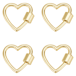 Настоящее золото 18K 4шт. латунные винтовые карабины-замки-брелки, для изготовления ожерелий, быстрые ссылки, сердце, реальный 18 k позолоченный, 18.5x20x5.5 мм, внутренний диаметр: 13x15 мм