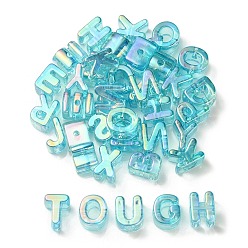 Темно-бирюзовый УФ-покрытие радужными переливающимися акриловыми бусинами, случайные смешанные буквы, темные бирюзовый, 20~21x14~20.5x8.5~20.5 мм, отверстие : 3.5 мм, около 90~100 шт / упаковка