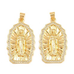 Clear Brass Micro Pave Clear Cubic Zirconia Pendants, Arch with Virgin Mary Charms, Cadmium Free & Lead Free, Long-Lasting Plated, Rack Plating, Real 18K Gold Plated, Clear, 33x20x4mm, Hole: 3x4mm