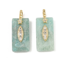 Amazonite Pendentifs à facettes en amazonite naturelle, Breloques rectangulaires serties de micro-pavés en laiton et de zircones cubiques transparentes, réel 18 k plaqué or, sans cadmium et sans plomb, crémaillère plaquage, plaqué longue durée, 25x13x7mm, Trou: 5x6mm