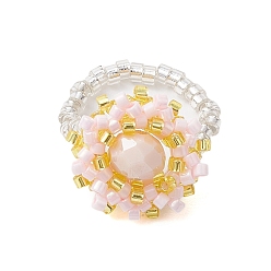 Белый Растягивающиеся кольца для женщин из цветочного стекла и бисера, лавандовый румянец, 17 мм, внутренний диаметр: 20 мм