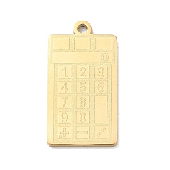 Golden 304 Stainless Steel Pendants, Calculator Charms, Polishing, Ion Plating(IP), Golden, 26x13.5x1.5mm, Hole: 1.9mm