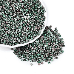 Medium Aquamarine Picasso Glass Seed Beads, Round Hole, Rondelle, Medium Aquamarine, 3~3.5x2~2.5mm, Hole: 0.9~1mm, about 12855pcs/pound
