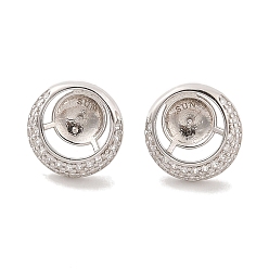 Платинированный 925 Серьги из стерлингового серебра с микропаве и фианитами, за половину пробурено бисера, плоско-круглые, Реальная платина, 12.5 мм, штифты : 0.8x11 мм