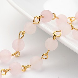 Розовый Кварц Ручная работа натуральный розовый кварц бисером цепи, несварные, с латунным штифтом, золотые, 39.3 дюйм