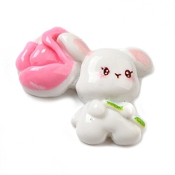Hot Pink Opaque Resin Cabochons, Rabbit, Hot Pink, 24.5x28x8.5mm
