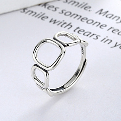 Квадрат 925 кольцо на палец регулируемое, серебро, античное серебро, квадратный, внутренний диаметр: 16~19 мм