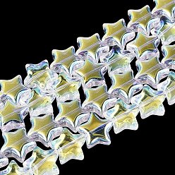 Clair AB Plaquent verre transparent perles brins, étoiles, de couleur plaquée ab , clair ab, 9~9.5x9.5~10x4~5mm, Trou: 0.6~0.8mm, Environ 100 pcs/chapelet, 33.46 pouce (85 cm)
