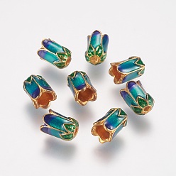 Colorful Alloy Bead Caps, with Enamel, 5-Petal, Light Gold, Colorful, 11x8mm, Hole: 2mm