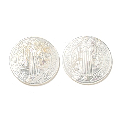 Кремово-белый Резные кабошоны из натуральной белой ракушки, плоско-круглые, кремово-белые, 24x2.5 мм