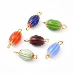 Mixed Color Oval Links Connectors, with Handmade Millefiori Glass Beads and Brass Pins, Golden, Mixed Color, 18.5~19x7~8mm, Hole: 1.2~2mm