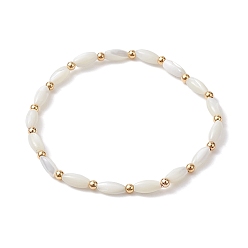 Белый Эластичные браслеты из натуральной ракушки с овальными бусинами для женщин, белые, внутренний диаметр: 2-1/4 дюйм (5.8 см)
