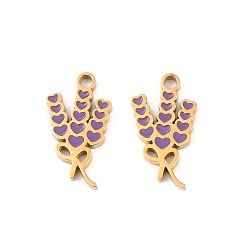 Лиловый 304 нержавеющей стальной эмали подвески, , ионное покрытие (ip), реальный 18 k позолоченный, сирень, 15.5x8.5x1.5 мм, отверстие : 1.5 мм