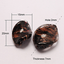 Black Handmade Gold Sand Lampwork Beads, Twist, Black, 20x15x7mm, Hole: 2mm