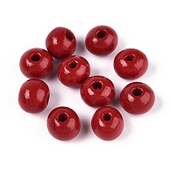 (123L) Белый крем непрозрачный блеск Круглые бусины из натурального дерева схима, окрашенные распылением, огнеупорный кирпич, 6~6.5x4.5~5 мм, отверстие : 1.6~1.8 мм