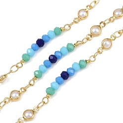 Золотой Латунные круглозвенные цепи, со стеклом и искусственным жемчугом, пайки, без кадмия, без никеля и без свинца, с катушкой, золотые, 10x4.5x2.5 мм, около 32.81 футов (10 м) / рулон