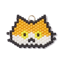 Оранжевый Подвески ручной работы из стеклянных бусин в форме головы кошки, с 304 петлей из нержавеющей стали, оранжевые, 19x28.5x1.5 мм, отверстие : 3 мм