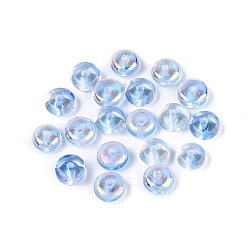 Kornblumenblau Einbrennlackierung, galvanisierte transparente Glasperlen, Rondell, ab Farbe plattiert, Kornblumenblau, 6x3 mm, Bohrung: 1.2~1.4 mm, ca. 5263 Stk. / 1000 g