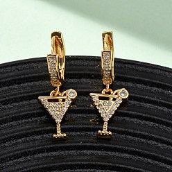 Прозрачный Серьги-кольца из латунного бокала с микропаве из кубических цирконий, без никеля , реальный 18 k позолоченный, прозрачные, 37.5x10x13.5 мм