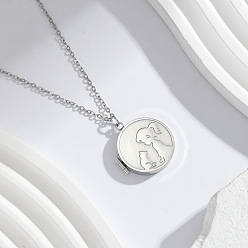 Color de Acero Inoxidable 304 Collares con colgante magnético de acero inoxidable con forma de niña con gato y moneda para mujer., libre de deslustre, color acero inoxidable, 17.72 pulgada (45 cm)
