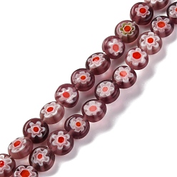 Розово-Коричневый Handmade millefiori lampwork beads strands, плоско-круглые, розово-коричневый, 6x3 мм, отверстие : 0.7 мм, около 66 шт / нитка, 14.65'' (37.2 см)