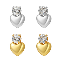 Платиновый & Золотой 2пары 2цвета, серьги-гвоздики в форме сердца, покрытие из латуни, микропаве, прозрачные кубические цирконии, без кадмия и без свинца, платиной и золотом, 17.5x12 мм, 1 пара / цвет