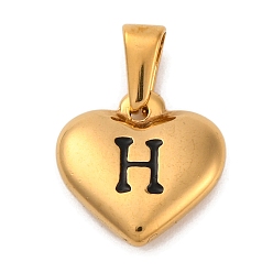 Letter H 304 подвески из нержавеющей стали, сердце с черной буквой, золотые, Письмо ч, 16x16x4.5 мм, отверстие : 7x3 мм