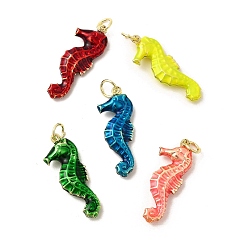 (52) Непрозрачная лаванда Латунные эмалевые подвески с морскими животными, прелести морских коньков, без свинца и без кадмия, долговечный, стойки покрытие, реальный 18 k позолоченный, разноцветные, 26.5x10.5x4.5 мм, отверстие : 3.4 мм