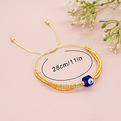 Золотистый Богемный стиль стеклянные бисерные браслеты бисерные браслеты, многослойные плетеные браслеты от сглаза для женщин, золотые, внутренний диаметр: 11 дюйм (28 см)