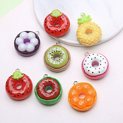 (52) Непрозрачная лаванда Подвески из непрозрачной смолы с фруктовой тематикой, пончик, с железной платиной петлей, разноцветные, 29~34.5x23~25.5x10~10.5 мм, отверстие : 2 мм