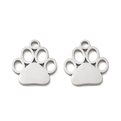 Stainless Steel Color 304 Stainless Steel Charms, Paw Print Charms, Stainless Steel Color, 15x13x1.3mm, Hole: 2mm
