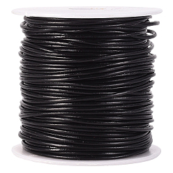 Черный 1 рулон шнура из коровьей кожи, кожаный шнур ювелирных изделий, ювелирные изделия DIY делает материал, круглые, окрашенные, чёрные, 1.5 мм, 50 ярдов / ролл