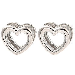 Platinum Brass Hoop Earrings, Hollow Heart, Platinum, 20.5x22x12.5mm