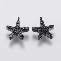 Черный Цвет Металла Латунные микро проложить кубического циркония прелести, звезда, чёрные, металлический черный , 10.5x9x2 мм, отверстие : 0.7 мм